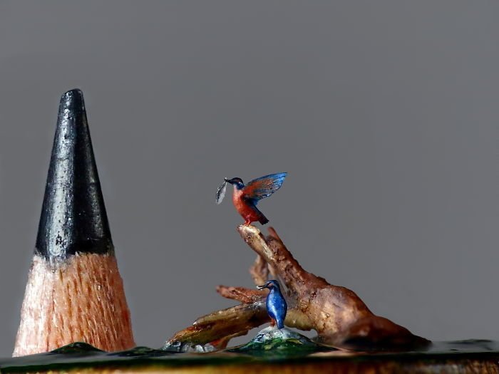 Миниатюрные кингфишеры красота, миниатюра, необычное, птицы, скульптура
