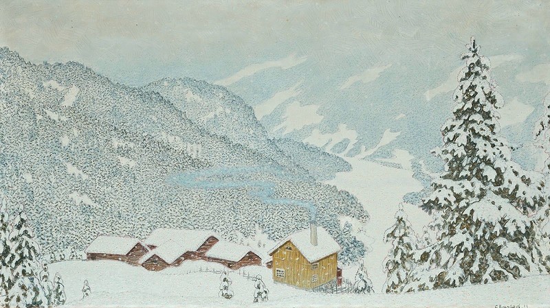 Gustaf Fjaestad. Ферма в зимнем пейзаже. 1914.jpg