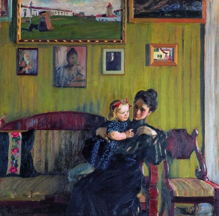 Портрет Ю.Е. Кустодиевой с дочерью Ириной. 1908 год. Автор: Борис Кустодиев. Портрет Ю.Е. Кустодиевой с дочерью Ириной. 1908 год. Автор: Борис Кустодиев.