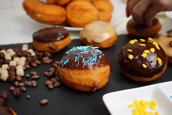 Donuts Berliners with custard and chocolate fudge Donuts, Dessert, Custard, Long post