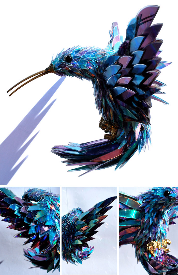 Animal Sculptures Made Of Shattered Cds