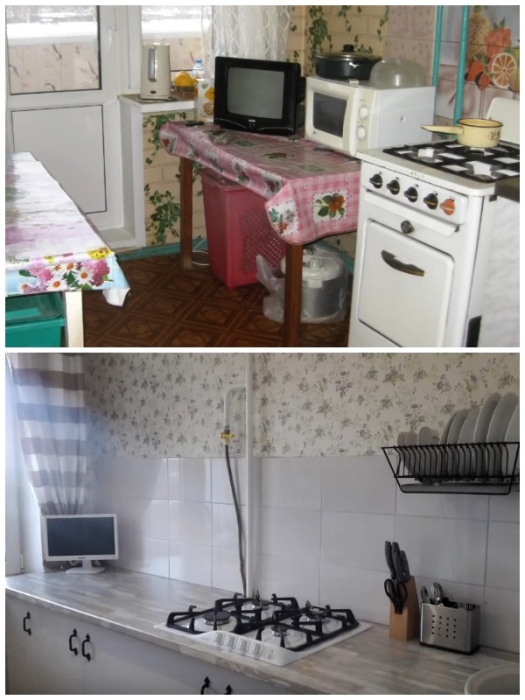 Благодаря трудолюбию и творческому вдохновению девушка изменила кухню до неузнаваемости. | Фото: youtube.com. Благодаря трудолюбию и творческому вдохновению девушка изменила кухню до неузнаваемости. | Фото: youtube.com.