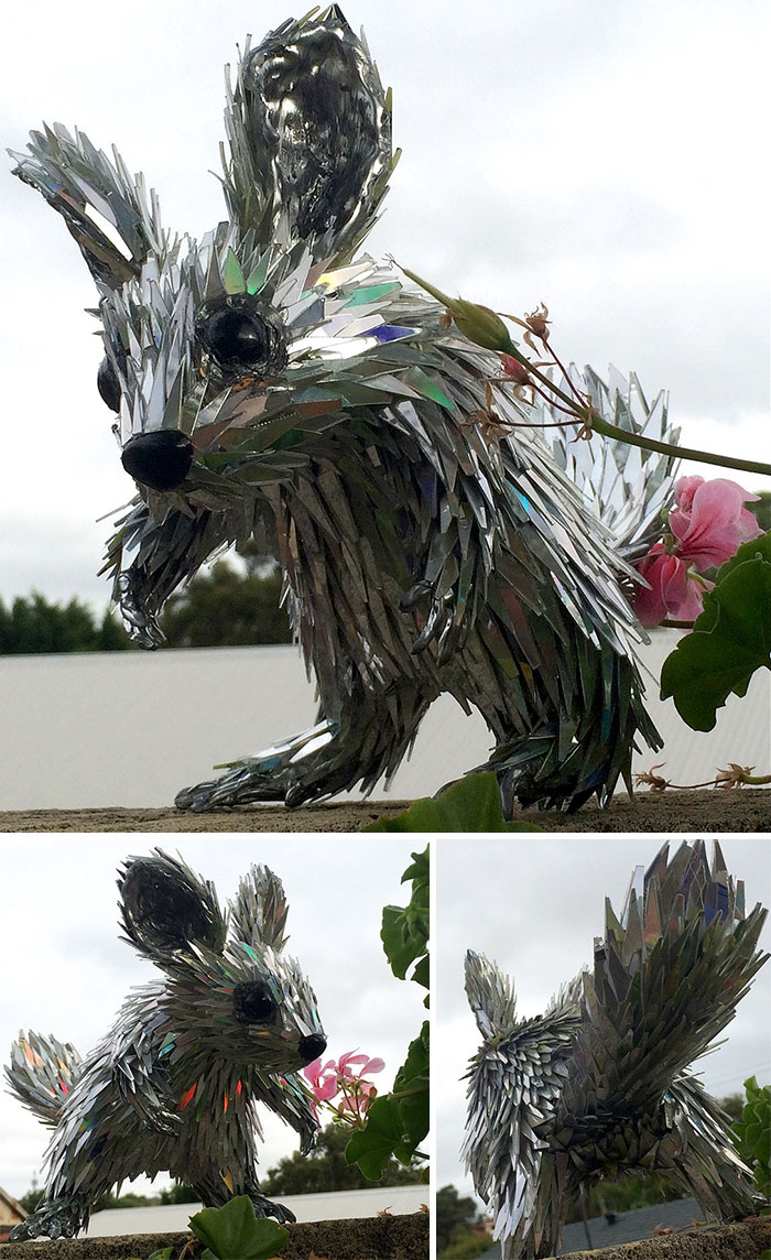 Animal Sculptures Made Of Shattered Cds