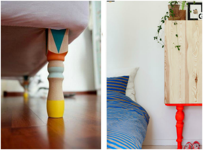 Ножки мебели, покрашенные в яркие цвета.