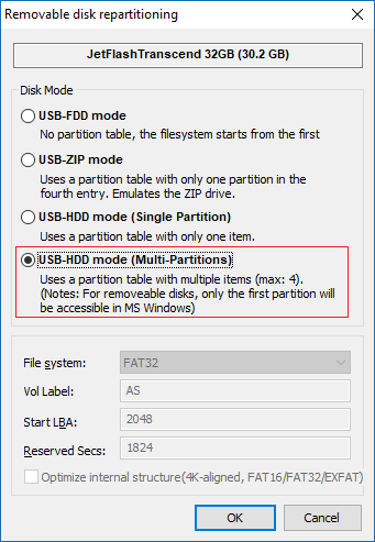 Выбираем USB-HDD mode (Multi-Partitions) Выбираем USB-HDD mode (Multi-Partitions)