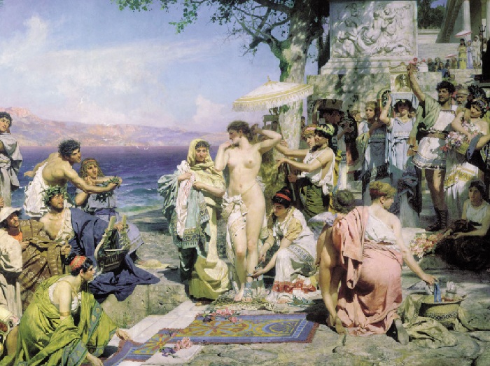 Фрина на празднике Посейдона в Элевсине. (1889 год). Автор: Генрих Семирадский. Почему Третьяков не покупал для своей галереи картины художника-«чертополоха» Семирадского