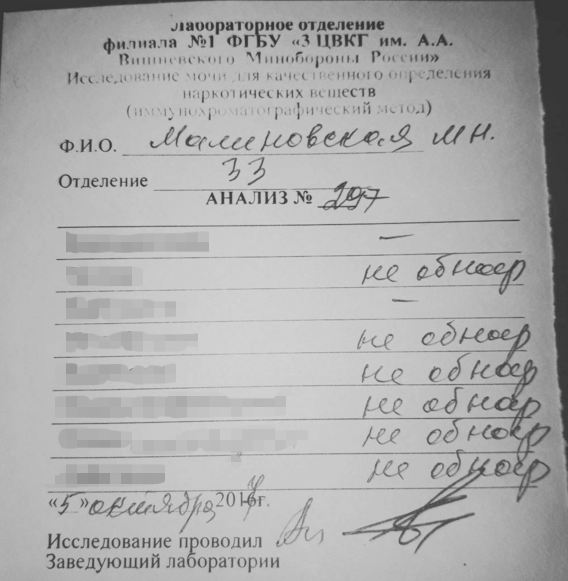 Малиновская опубликовала результаты своих анализов Малиновская опубликовала результаты своих анализов