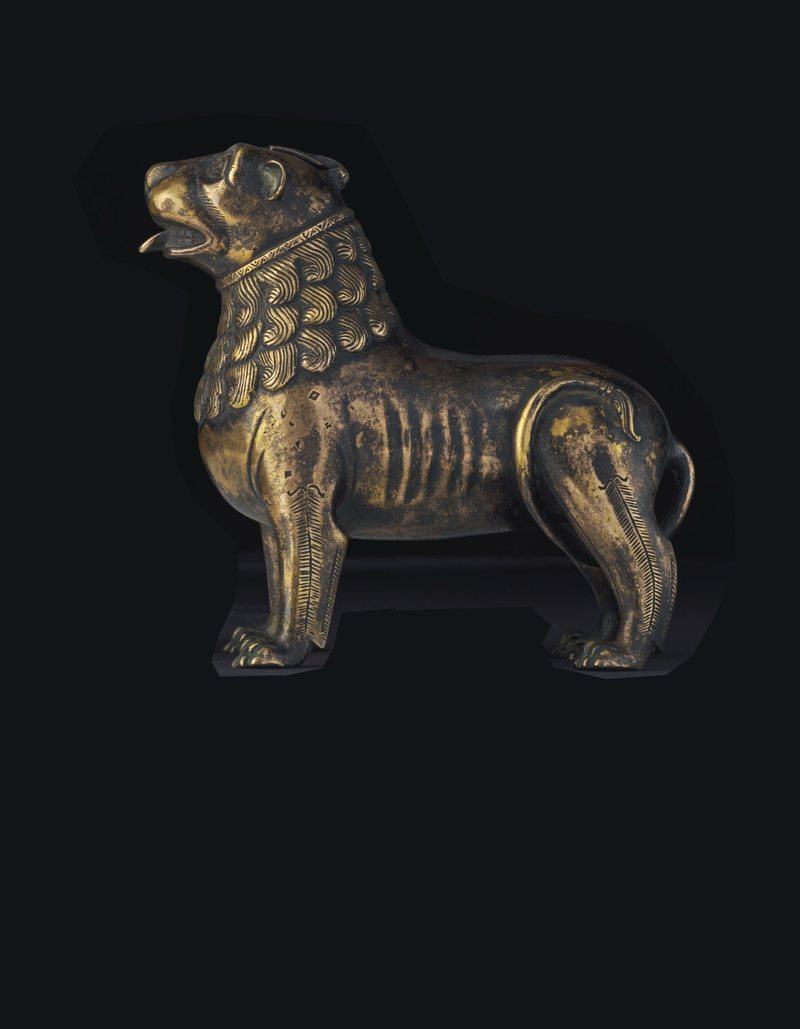 Lion Aquamanile, North German or Mosan, circa 1200, bronze, 15.3 cm. long