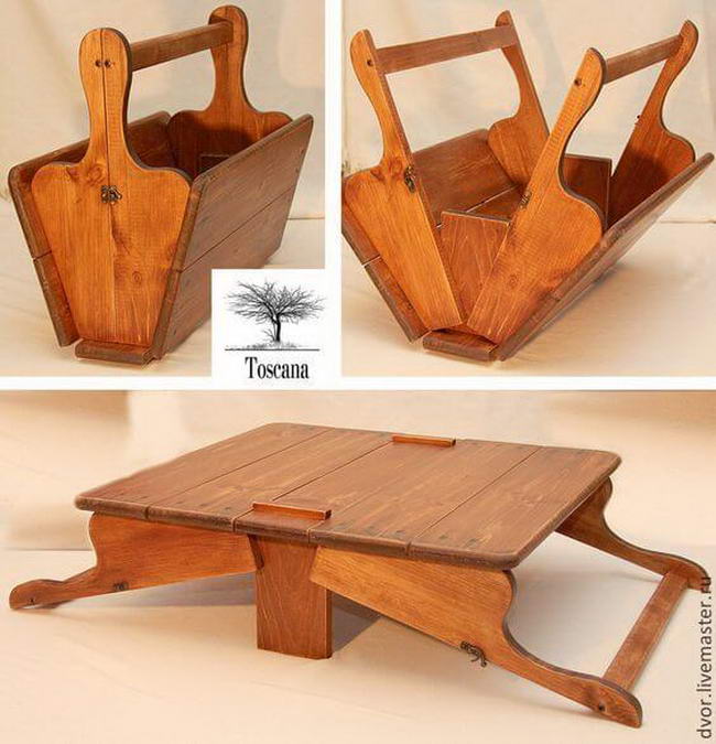 Как сделать раскладной стол-корзинку из дерева