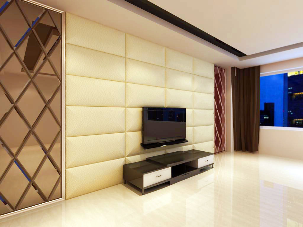 Оформление стены в гостиной тканью