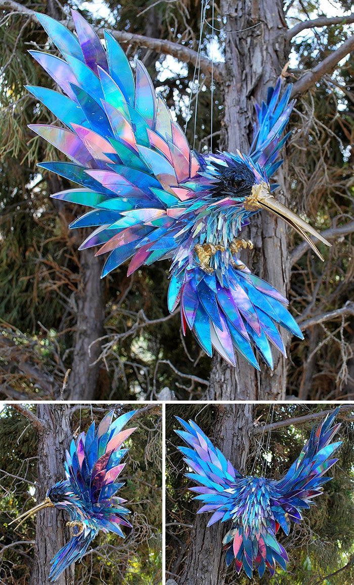 Animal Sculptures Made Of Shattered Cds