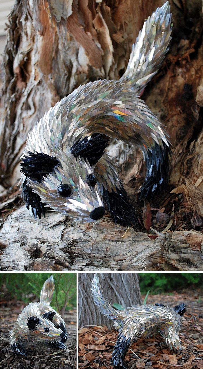 Animal Sculptures Made Of Shattered Cds