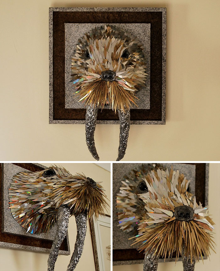 Animal Sculptures Made Of Shattered Cds