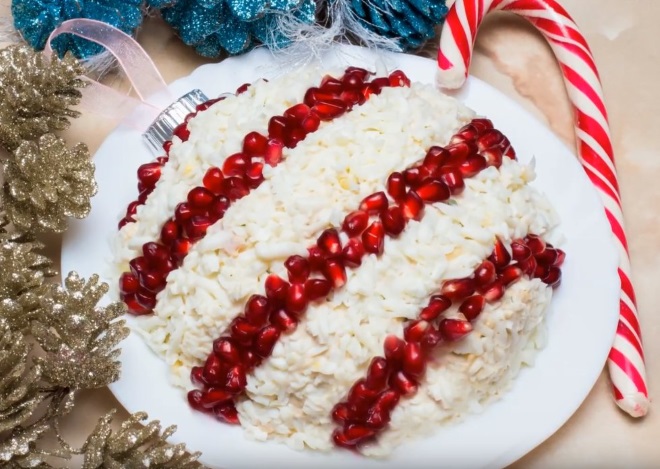 украшение салатов грнатом на новый год