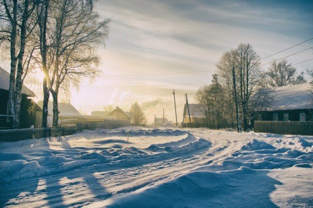 Морозное утро в деревне деревня, зима, красота, россия, снег