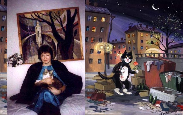Петербургская художница Татьяна Родионова. Забавные коты гулёны и дебоширы на городских пейзажах художницы из Петербурга