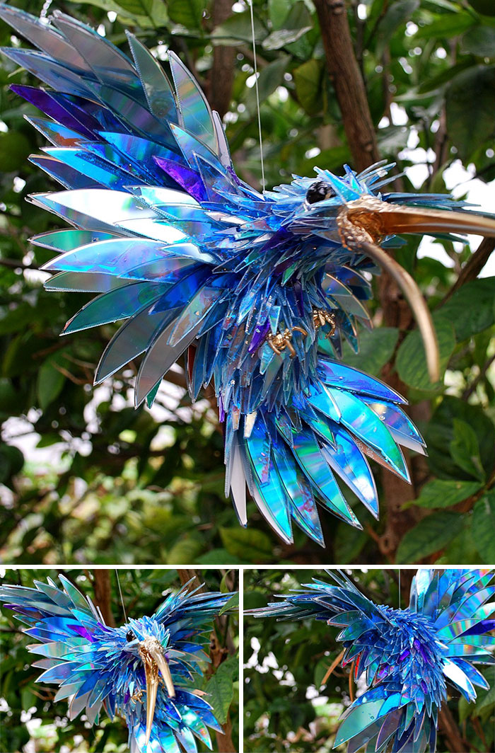 Animal Sculptures Made Of Shattered Cds