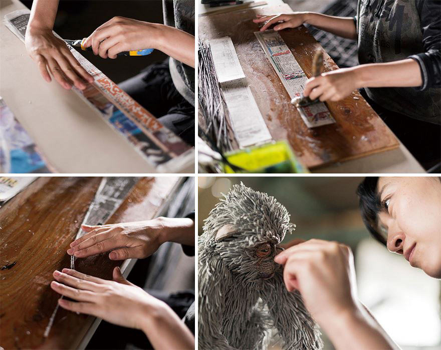 rolled-newspaper-animal-sculptures-paper-trails-chie-hitotsuyama-18
