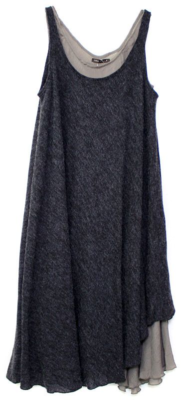 layered charcoal grey tunics: 