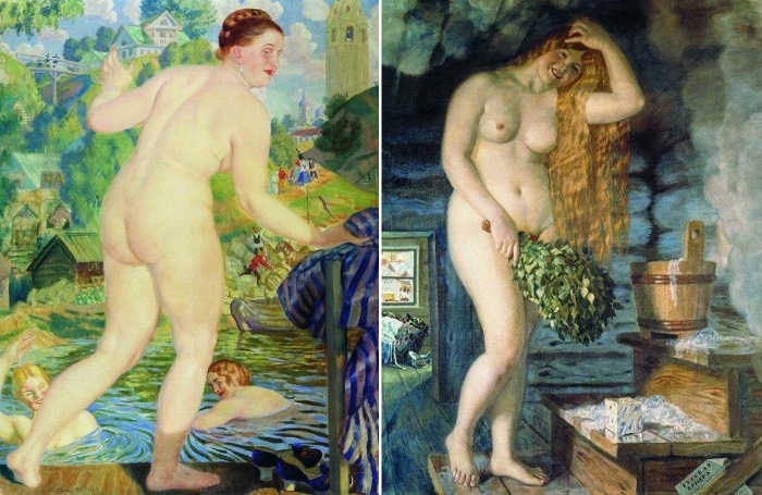 Б. Кустодиев. Слева – *Купальщица*, 1922. Справа – *Русская Венера*, 1925-1926 Б. Кустодиев. Слева – *Купальщица*, 1922. Справа – *Русская Венера*, 1925-1926