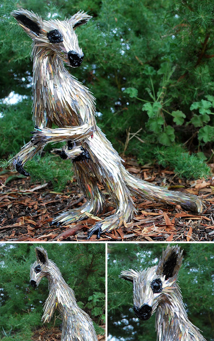 Animal Sculptures Made Of Shattered Cds