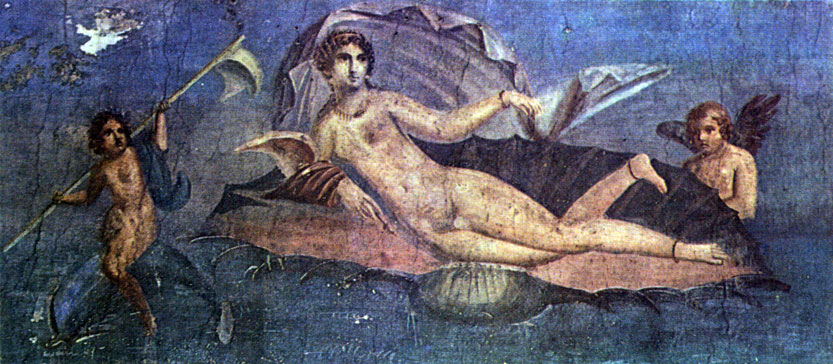 95. Афродита на морской раковине. I в. н. э. Роспись в перистиле Дома Венеры в Помпеях
