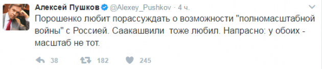 Пушков заявил, что у Порошенко «масштаб не тот»