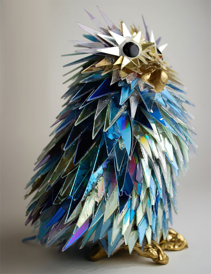 Animal Sculptures Made Of Shattered Cds