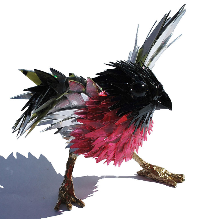 Animal Sculptures Made Of Shattered Cds