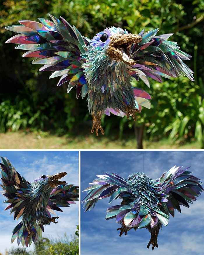 Animal Sculptures Made Of Shattered Cds