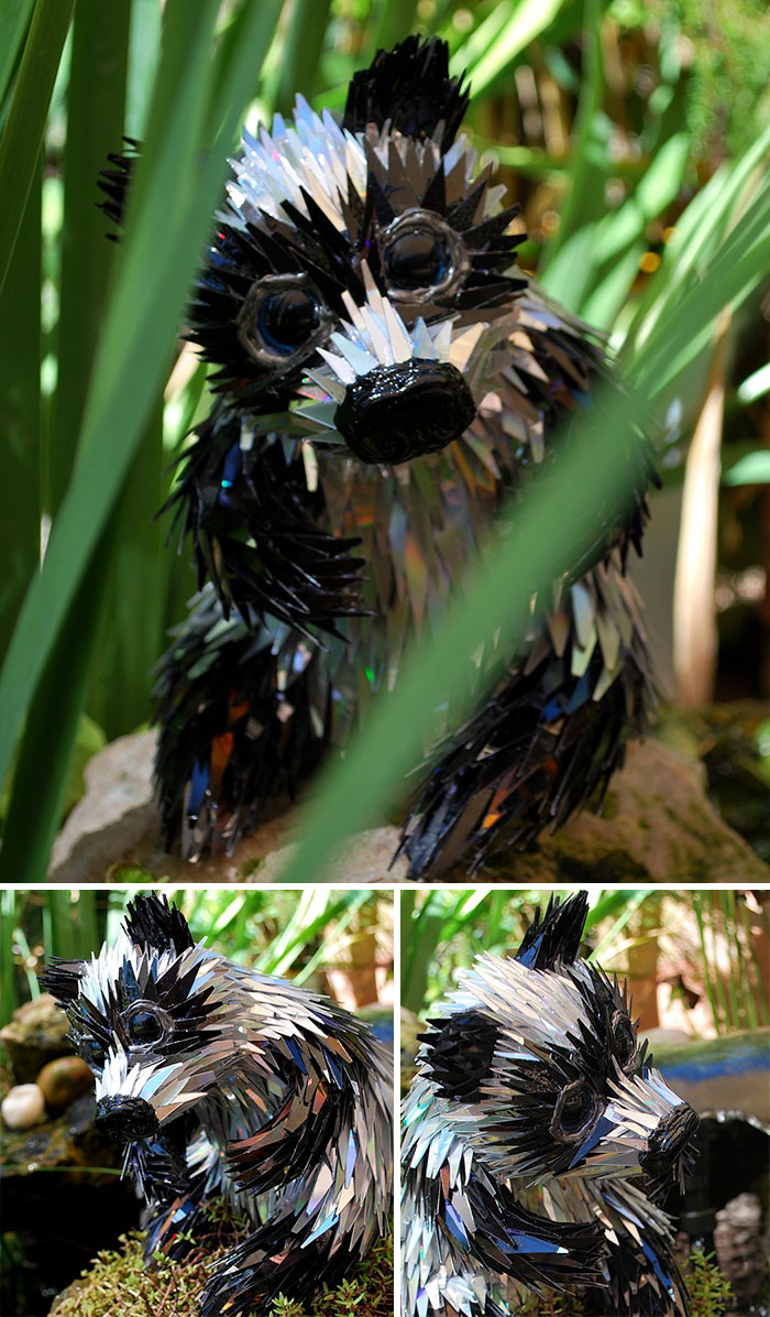 Animal Sculptures Made Of Shattered Cds