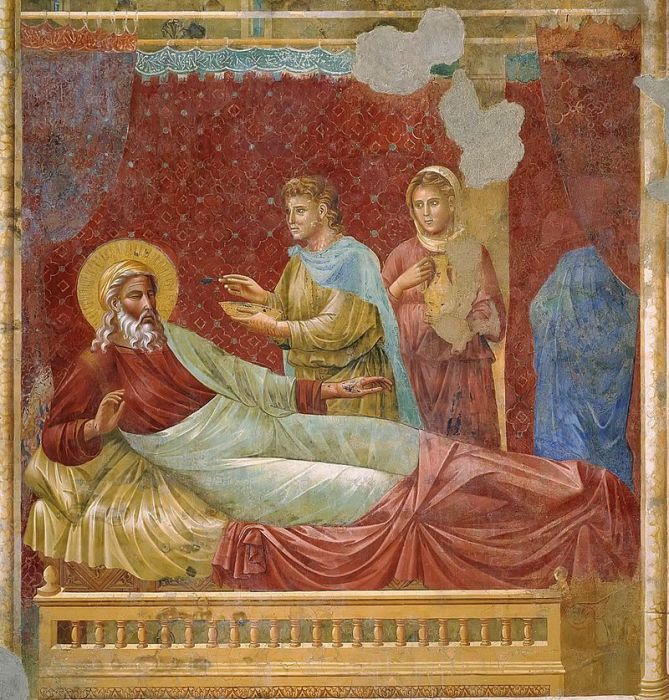 Исав перед Исааком. Фреска работы Джотто (ок. 1295 г.). Ассизи, церковь Сан Франческо, Базилика св. Франциска. Исав перед Исааком. Фреска работы Джотто (ок. 1295 г.). Ассизи, церковь Сан Франческо, Базилика св. Франциска.