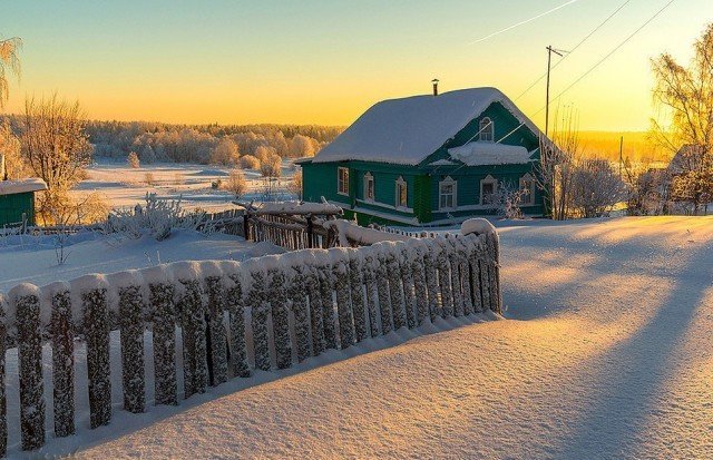 Морозное утро в деревне деревня, зима, красота, россия, снег