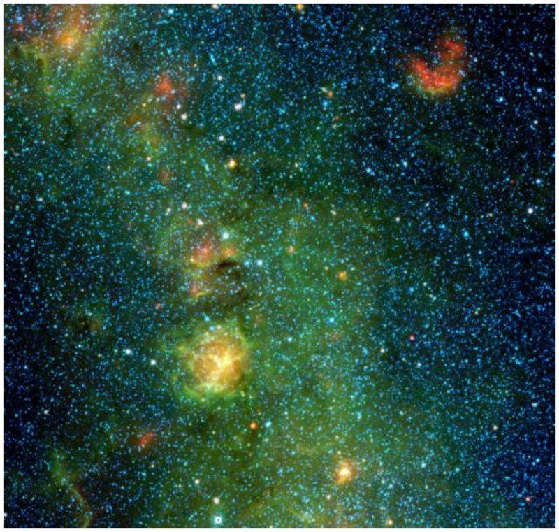 Triplo Nebulosa é de 5400 anos-luz da Terra na constelação de Sagitário.  Estrelas azuis - nuvem mais velha, vermelha de cima à direita - gás aquecido por um grupo de jovens estrelas interessante, espaço, beleza, ciência, foto