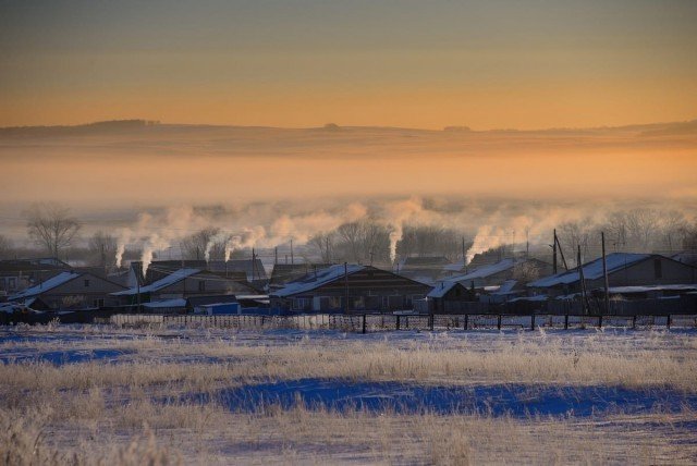 Морозное утро в деревне деревня, зима, красота, россия, снег