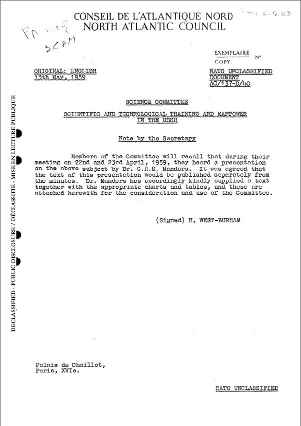 Аналитическая записка НАТО об образовании в СССР 1959 г.