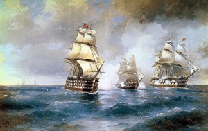 Бриг «Меркурий», атакованный двумя турецкими кораблями. С картины Ивана Айвазовского, 1892