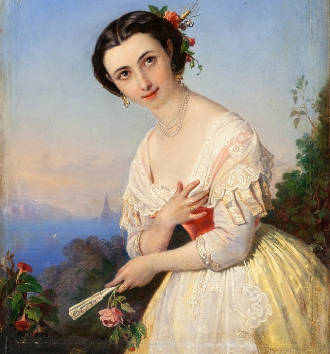 Портрет девушки с веером. (1859 год). Автор: П.Орлов. Портрет девушки с веером. (1859 год). Автор: П.Орлов.