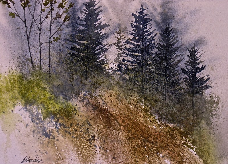 Mountain Rocks Rushing Water 8.5 x 12.5 watercolor by Ernie Verdine $1,250