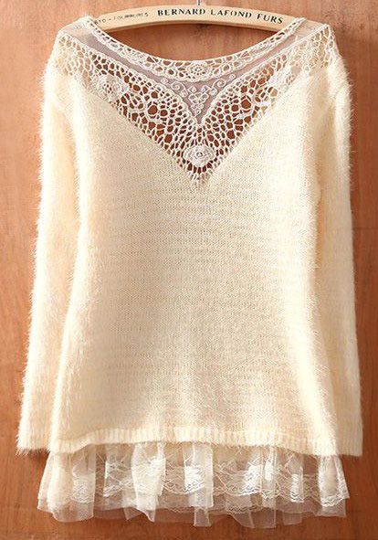 Lace Sweater ~ Inspiration ~ Another top from Sheinside with clever use of lace insert and tulle ruffles: 