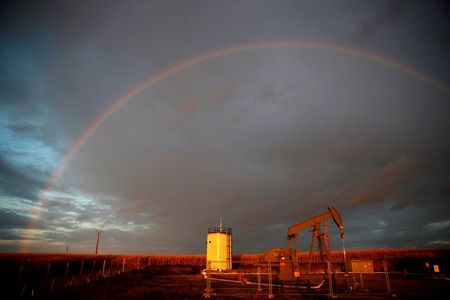 A rainbow is seen over a pumpjack during sunset outside Scheibenhard, near Strasbourg, France, October 6, 2017. REUTERS/Christian Hartmann A rainbow is seen over a pumpjack during sunset outside Scheibenhard, near Strasbourg, France, October 6, 2017. REUTERS/Christian Hartmann