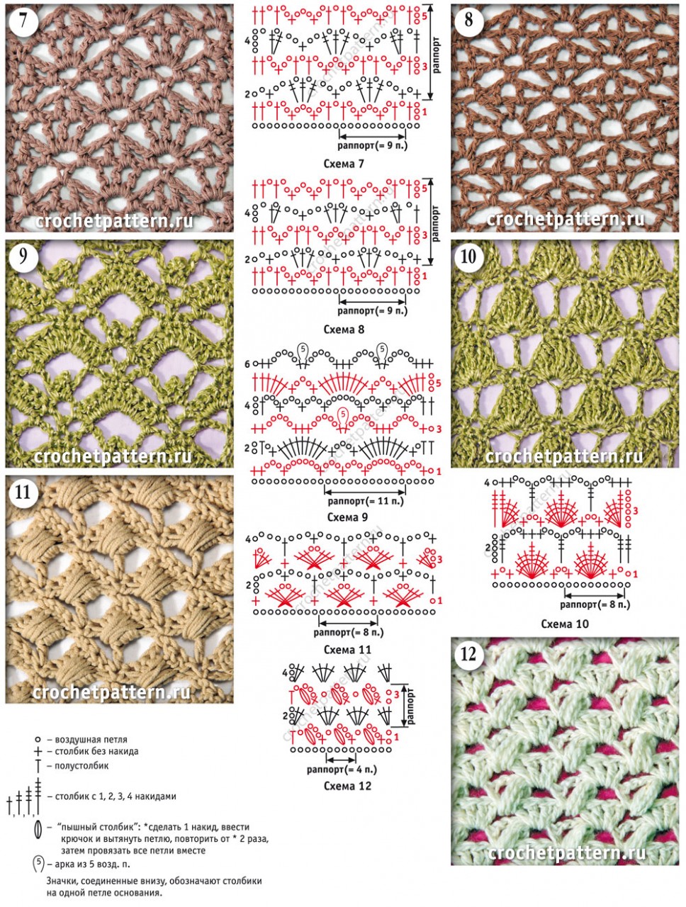 Узоры для вязания крючком со схемами и описанием для начинающих