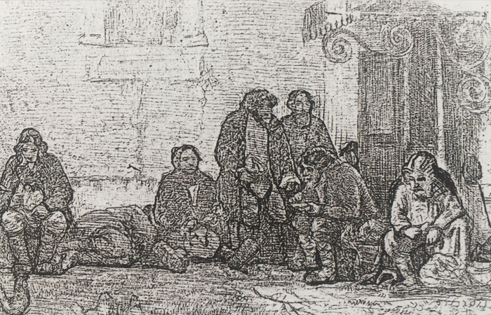 Гравюра с первого варианта картины «Земство обедает» (1873) Гравюра с первого варианта картины «Земство обедает» (1873)