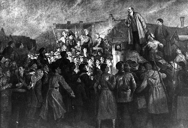 Иосиф Сталин и Владимир Ленин руководят действиями пролетариата в 1917 году