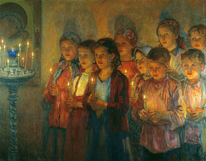 Богданов-Бельский, «В церкви». Богданов-Бельский, «В церкви».