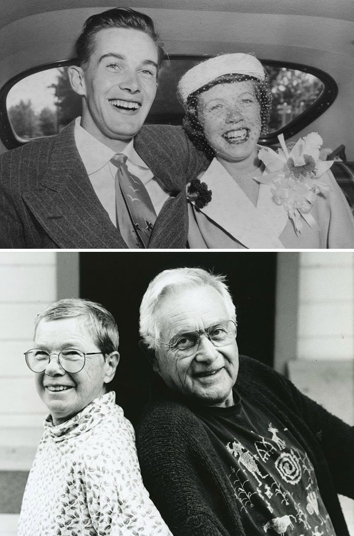 My Grandma And Grandpa On Their Wedding Day, And One Of The Last Pictures Of Them Together Before She Died