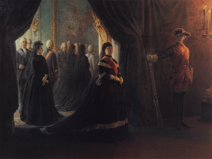 «Екатерина II у гроба императрицы Елизаветы». (1874).Автор: Николай Ге. «Екатерина II у гроба императрицы Елизаветы». (1874).Автор: Николай Ге.