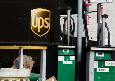 A United Parcel Service (UPS) employee checks his vehicle at a UPS diesel fuel pump facility in Los Angeles, California July 22, 2008. UPS on Tuesday reported an in-line profit that was hit by fuel costs and a weak U.S. economy, but the package delivery company's shares rose more than 3 percent as analysts said it was performing well despite multiple challenges. REUTERS/Fred Prouser (UNITED STATES) A United Parcel Service (UPS) employee checks his vehicle at a UPS diesel fuel pump facility in Los Angeles, California July 22, 2008. UPS on Tuesday reported an in-line profit that was hit by fuel costs and a weak U.S. economy, but the package delivery company's shares rose more than 3 percent as analysts said it was performing well despite multiple challenges. REUTERS/Fred Prouser (UNITED STATES)