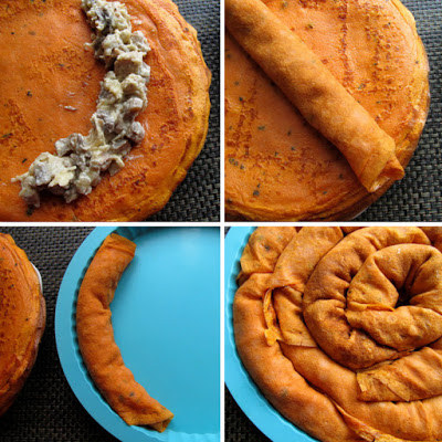 Закусочный блинный пирог "Улитка" (с курицей и грибами) Закусочный блинный пирог "Улитка" (с курицей и грибами)