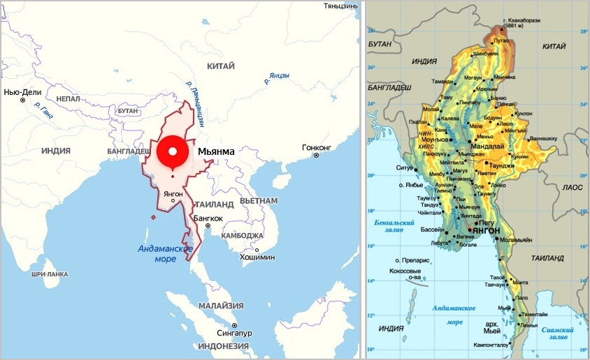 Мьянма политическая карта